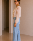 Soft Blush Meringue Ruffle Woven Top
