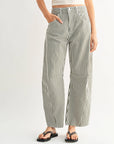 Olive Stripe Barrel Jean With Seams - BP473J
