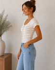 Taupe & White Adina Top