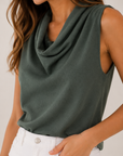 Deep Forest Cowl Neck Knit Tank