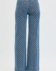 Dark High Rise Wide Leg Bow Embroidered Jeans