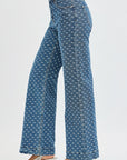 Dark High Rise Wide Leg Bow Embroidered Jeans