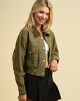 Olive Crop Canvas Jacket