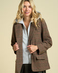Brown Checkered Pattern Hoodie Blazer