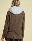 Brown Checkered Pattern Hoodie Blazer
