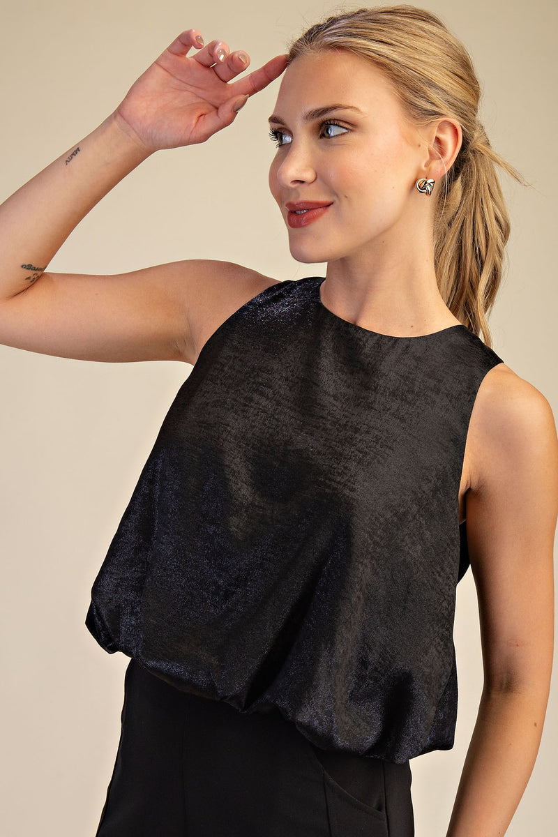 バブルス　bubbles Open neck rib tops Black バブルス bubbles Open neck rib tops Black