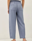 Slate Blue Linen Blend Barrel Tapered Pants
