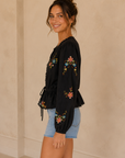Black Floral Embroidery Crochet Lace Top