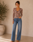 Garden Medal Multicolor Jersey Long Sleeve Blouse