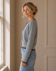 Dusty Blue Ezra Stripe Knit Cardigan