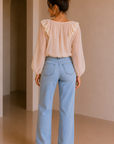 Soft Blush Meringue Ruffle Woven Top