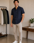 Navy Oasis Linen Botanical Shirt