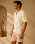 Ivory Robles Textured Knit Camp Button Up