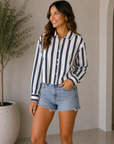 Sugar & Navy Stripe Naomi Poplin Button Up