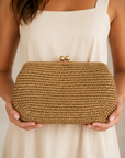 Khaki BC Nonna Straw Clutch