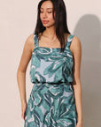 Teal Chasing Petals Strap Bubble Top