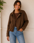Chocolate Brown Faux Suede Bubble Jacket