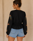 Black Floral Embroidery Crochet Lace Top