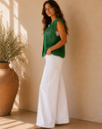 Green Foliage Wren Button Top