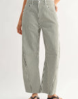 Olive Stripe Barrel Jean With Seams - BP473J