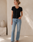 Black Soft Focus Ribbed Top