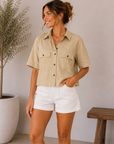 Beige Utility Pocket SS Top