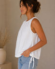 White Lara Shirred Neck Top