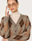 Grey Brown Argyle Terri Cardigan