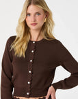 Brown Scalloped Placket Cardigan