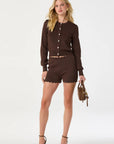 Brown Scalloped Placket Cardigan