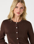Brown Scalloped Placket Cardigan
