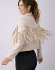 Cream Fringe Suedette Moto Jacket
