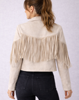 Cream Fringe Suedette Moto Jacket