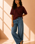 Cherry Wine Nadya Alpaca Blend Boxy Polo Sweater
