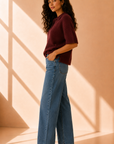 Cherry Wine Nadya Alpaca Blend Boxy Polo Sweater