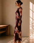 Brown Blurred Floral Bradshaw Maxi Dress - PNPEQ3263439