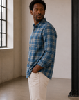 Blue Indigo Plaid Classic Stretch Selvage Shirt - 3250104141753