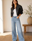 Black Academy Vegan Leather Bomber - LJ3591