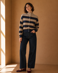 Taupe & Navy Stripe Hilly Sweater - OAR1421