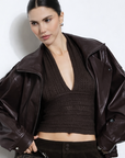 Brown Perry Faux Leather Bomber