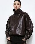 Brown Perry Faux Leather Bomber