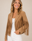 Tan Fringe Suedette Moto Jacket