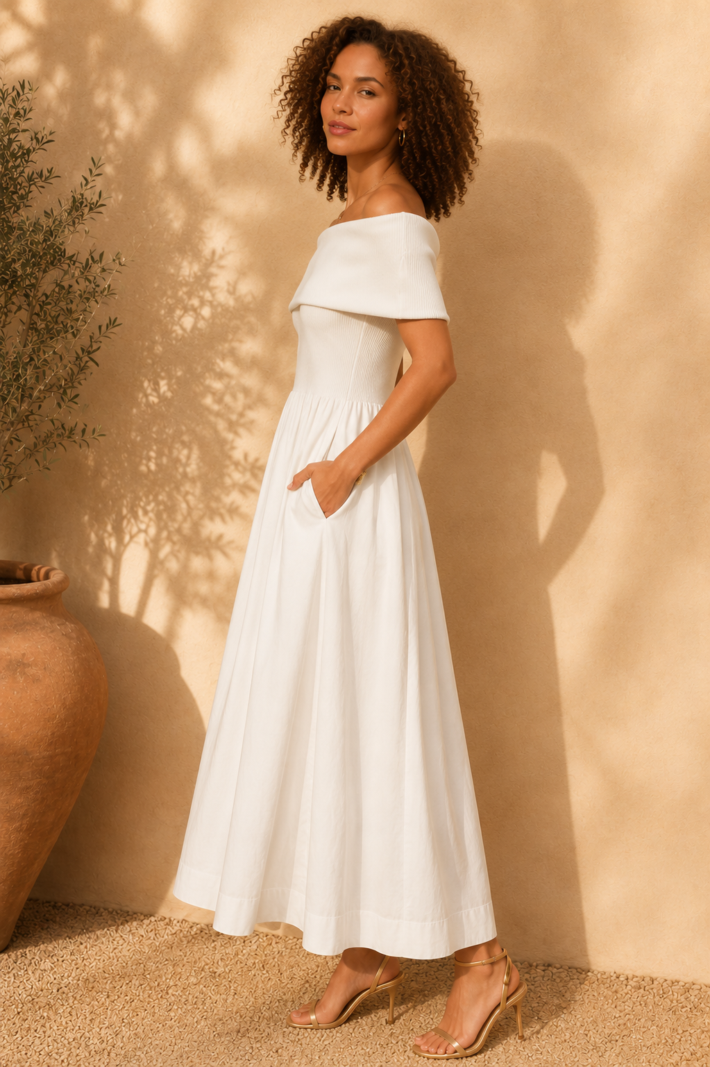 structured white midi dress Ivory Elegance Mesh Hem Midi Dress Large