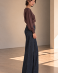 Dark Brown Aurora Off Shoulder Sweater