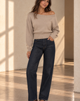Beige Aurora Off Shoulder Sweater