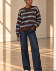 Brown Stripe Crew Neck Knit Sweater