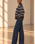 Brown Stripe Crew Neck Knit Sweater