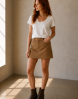 Light Sand Perri Suede Mini Skirt
