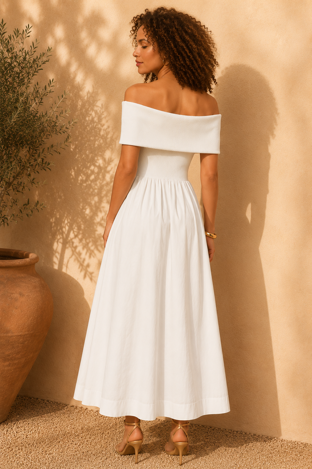 strapless open back dress White Marjorie Off Shoulder Midi Dress – Purpose Boutique
