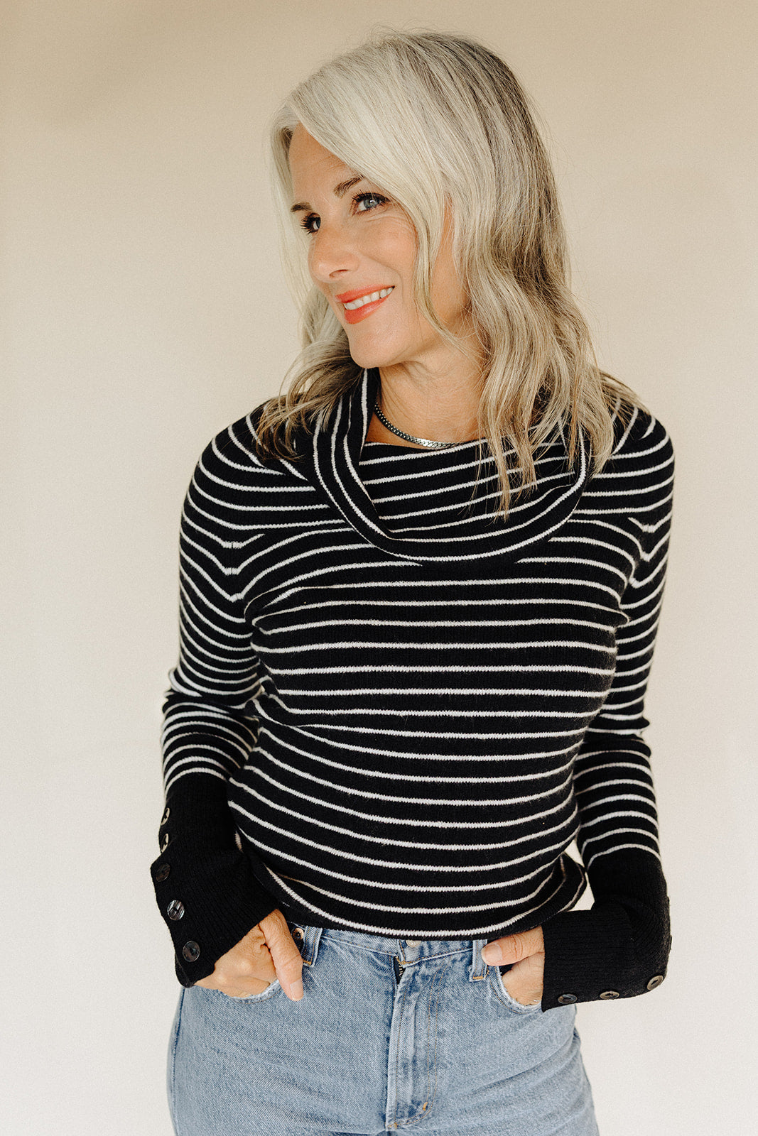 Black & White Stripe Evergreen Sweater